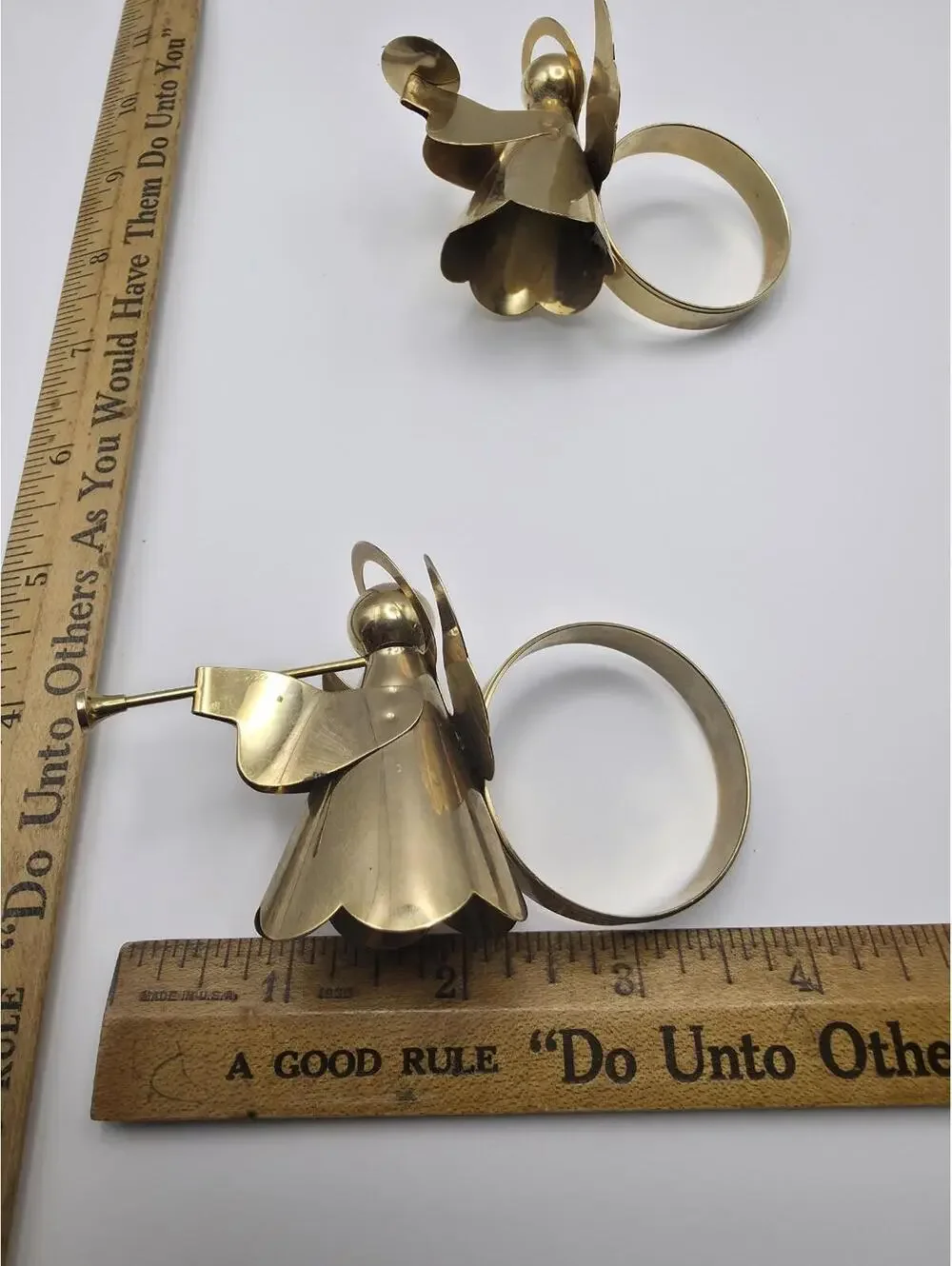 Vintage Christmas Brass Gold Tone Pair Angel Napkin Rings THC Hong Kong 2 Pc Set
